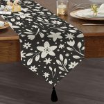 - UcgenRunner-2252-Gorsel1 - Realhomes  Füme Zeminli Çiçek Desenli Dijital Baskılı Modern Püsküllü Şönil Üçgen Runner Realhomes