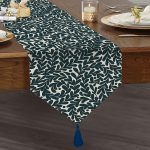 - UcgenRunner-2258-Gorsel1 - Realhomes Yeşil Yaprak Motifli Dijital Baskılı Modern Püsküllü Şönil Üçgen Runner Realhomes