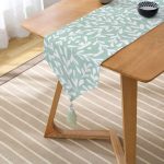 - UcgenRunner-2260-Gorsel2 - Realhomes Mind Yeşili Zeminli Yaprak Motifli Dijital Baskılı Püsküllü Şönil Üçgen Runner Realhomes