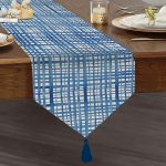 - UcgenRunner-2287-Gorsel1 - Realhomes  Mavi Çizgiler Desenli Dijital Baskılı Dekoratif Püsküllü Şönil Üçgen Runner Realhomes