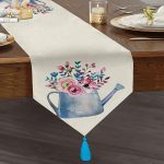 - UcgenRunner-2288-Gorsel1 - Realhomes  Sulu Boyalı Çiçek Desenli Dijital Baskılı Dekoratif Püsküllü Şönil Üçgen Runner Realhomes