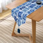 Geometrik Baklava Desenli Dijital Baskılı Modern Püsküllü Şönil Üçgen Runner Realhomes