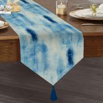 Mavi Renkli Ebru Desenli Dijital Baskılı Modern Püsküllü Şönil Üçgen Runner Realhomes