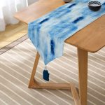 Mavi Renkli Ebru Desenli Dijital Baskılı Modern Püsküllü Şönil Üçgen Runner Realhomes