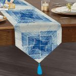 - UcgenRunner-2300-Gorsel1 - Realhomes  Mavi Kareli Resimli Dijital Baskılı Modern Püsküllü Şönil Üçgen Runner Realhomes