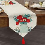 Saksıdaki Çiçekler Temalı Dijital Baskılı Püsküllü Şönil Üçgen Runner Realhomes