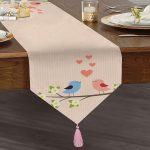 - UcgenRunner-2331-Gorsel1 - Realhomes  Daldaki Kuşlar Temalı Dijital Baskılı Modern Püsküllü Şönil Üçgen Runner Realhomes