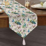 Tavuzkuşu ve Çiçek Motifli Dekoratif Püsküllü Şönil Üçgen Runner Realhomes