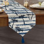 - UcgenRunner-2346-Gorsel1 - Realhomes  Mavi Palmiye Desenli Dekoratif Püsküllü Şönil Üçgen Runner Realhomes