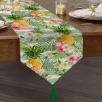 Tropik Bitki Desenli Dijital Baskılı Püsküllü Şönil Üçgen Runner Realhomes