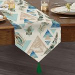 - UcgenRunner-2395-Gorsel1 - Realhomes Kuş Tüyü Motifli Geometrik Şekiller Baskılı Püsküllü Şönil Üçgen Runner Realhomes