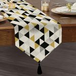 Bağımsız Geometrik Şekiller Baskılı Dijital Baskılı Püsküllü Şönil Üçgen Runner Realhomes