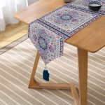 - UcgenRunner-2413-Gorsel2 - Realhomes  Kare Çini Motifli Modern Dijital Baskılı Püsküllü Şönil Üçgen Runner Realhomes