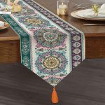 - UcgenRunner-2419-Gorsel1 - Realhomes Yatay Desenli Çini Motifli Modern Dijital Baskılı Püsküllü Şönil Üçgen Runner Realhomes