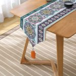 - UcgenRunner-2419-Gorsel2 - Realhomes Yatay Desenli Çini Motifli Modern Dijital Baskılı Püsküllü Şönil Üçgen Runner Realhomes