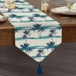 - UcgenRunner-2424-Gorsel1 - Realhomes Mavi Yeşil Palmiye Çizimli Dekoratif Püsküllü Şönil Üçgen Runner Realhomes