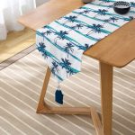 - UcgenRunner-2424-Gorsel2 - Realhomes Mavi Yeşil Palmiye Çizimli Dekoratif Püsküllü Şönil Üçgen Runner Realhomes