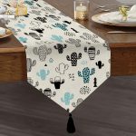 Realhomes Puanlı Çöl Bitkisi Özel Tasarım Püsküllü Şönil Üçgen Runner Realhomes