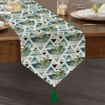 Mavi Geometrik Palmiye Desenleri Dekoratif Püsküllü Şönil Üçgen Runner Realhomes