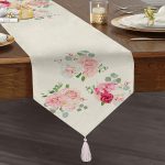 Üçlü Kavaniçe Çiçek Desenli Dijital Baskılı Püsküllü Şönil Üçgen Runner Realhomes