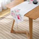 Üçlü Kavaniçe Çiçek Desenli Dijital Baskılı Püsküllü Şönil Üçgen Runner Realhomes