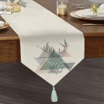 Geyik Çizimli Modern Dijital Baskılı Püsküllü Şönil Üçgen Runner Realhomes