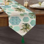 Geometrik Palmiye Desenli Dijital Baskılı Püsküllü Şönil Üçgen Runner Realhomes