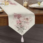 Ogea Çiçek Temalı Yaprak Çizimi Püsküllü Şönil Üçgen Runner Realhomes