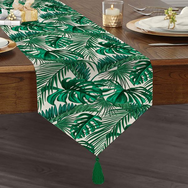 Ogea Çiçek Temalı Yaprak Çizimi Püsküllü Şönil Üçgen Runner Realhomes