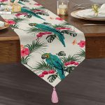 Mavi Papağan Dijital Baskılı Püsküllü Şönil Üçgen Runner Realhomes