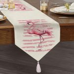 - UcgenRunner-2464-Gorsel1 - Realhomes  Pudra Çizgi Desenli Flamingo BAskılı Dekoratif Püsküllü Şönil Üçgen Runner Realhomes