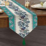 Mavi Cami Çinisi Temalı Dijital Baskılı Püsküllü Şönil Üçgen Runner Realhomes