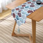 Bordo Mavi Denizci Motifli Dijital Baskılı Püsküllü Şönil Üçgen Runner Realhomes