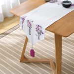 Mor Renk Anahtar Motifli Çiçek Desenli Çizgili Püsküllü Şönil Üçgen Runner Realhomes