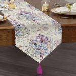 Mavi-Mor Renk İşleyen Çarklar Motifli Dekoratif Püsküllü Şönil Üçgen Runner Realhomes