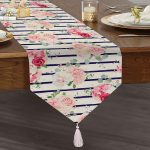 Mavi Çizgiler Desenli Dijital Baskılı Püsküllü Şönil Üçgen Runner Realhomes