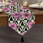 Geometrik Elmas Çizimli Dijital Baskılı Püsküllü Şönil Üçgen Runner Realhomes