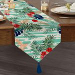 - UcgenRunner-2505-Gorsel1 - Realhomes Turkuaz Çiçek Şöleni Modern Dijital Baskılı Püsküllü Şönil Üçgen Runner Realhomes