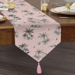 Pudra Renk Temalı Palmiye Adası Dijital Baskılı Püsküllü Şönil Üçgen Runner Realhomes