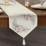 Çiçek Motifli Dijital Baskılı Dekoratif Püsküllü Şönil Üçgen Runner Realhomes