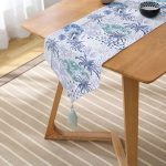 Turkuaz Palmiye Çizimli Dijital Baskılı Püsküllü Şönil Üçgen Runner Realhomes