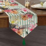 Şerit Temalı Sardunya Baskılı Dekoratif Püsküllü Şönil Üçgen Runner Realhomes