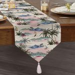 Palmiye Motifli Ada Desenli Dijital Baskılı Püsküllü Şönil Üçgen Runner Realhomes