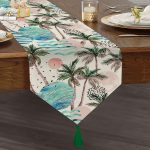 Palmiye Desenli Gezegen Baskılı Dijital Baskılı Püsküllü Şönil Üçgen Runner Realhomes