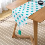 Turkuaz Yıldız Motifli Modern Baskılı Püsküllü Şönil Üçgen Runner Realhomes