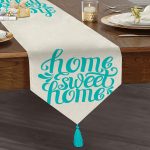 Turkuaz Home Sweet Home Dijital Baskılı Püsküllü Şönil Üçgen Runner Realhomes