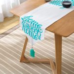 Turkuaz Home Sweet Home Dijital Baskılı Püsküllü Şönil Üçgen Runner Realhomes