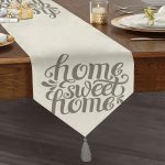 Gri Home Sweet Home Modern Baskılı Püsküllü Şönil Üçgen Runner Realhomes