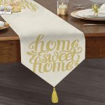 Hardal Renk Home Sweet Home Dijital Baskılı Püsküllü Şönil Üçgen Runner Realhomes