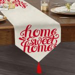 Kırmızı Home Sweet Home Dijital Baskılı Modern Püsküllü Şönil Üçgen Runner Realhomes